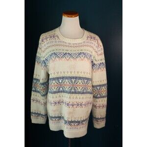 Vintage Alfred Dunner  Sweater Beaded Sequin Grandmacore Reindeer Christmas L